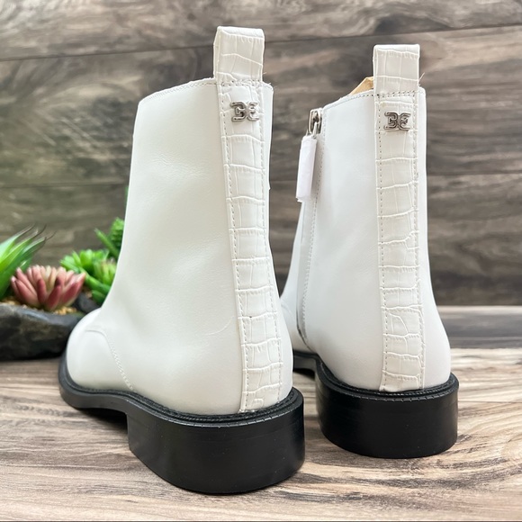 NIB Sam Edelman Nina Lace Up Ankle Combat Boots Bootie White Leather - Picture 9 of 14